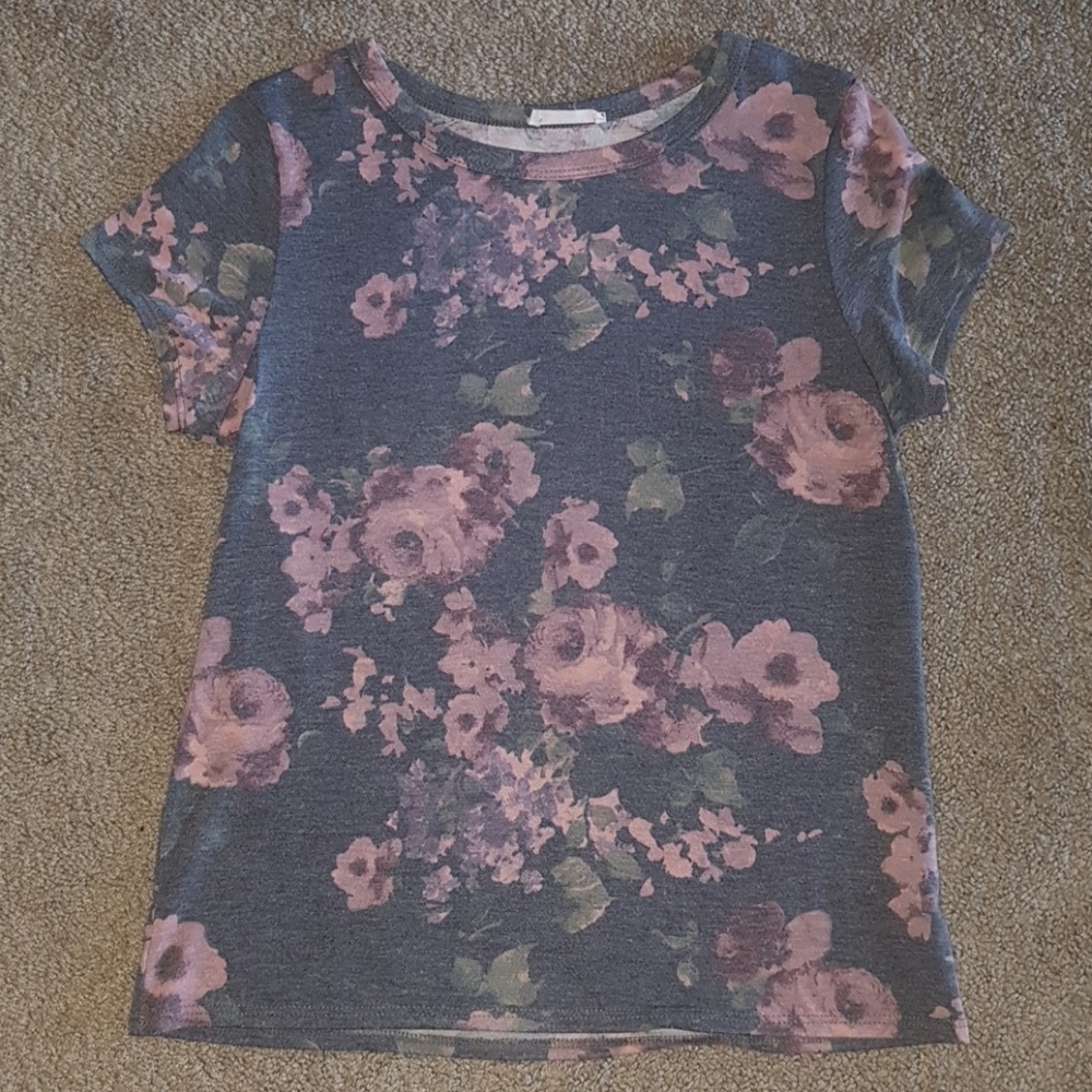 Faded Gray and Pink Floral Shirt